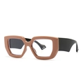 Occhiali da sole squadrati oversize moderni in caramello e nero dallo stile vintage - caffè