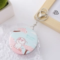Portable mini folding round makeup mirror with cute bear design and silver keychain - White Dog