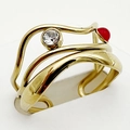 Gold stainless steel wavy chain ring with round clear and red gemstones on white background - One Size / Red Wave Gem Style (R0385-02-red)