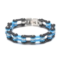Industrial bike chain bracelet in black and blue finish with cubic zirconia inlay - 20cm Blue & Black Style (KB69263)