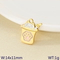Cute white cat inside golden cup charm with pink paw prints, size 14x11mm, 1g weight - Cat in Cup Charm (KLJ9479-ZLA)