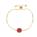 Adjustable 18k gold plated bracelet featuring a square pink crystal with slide clasp - Red