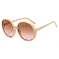 Chic beige round oversized sunglasses with brown gradient lenses in a stylish 45-degree view - Beige Frame Tea Pink Lens