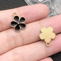 DIY black flower alloy pendant with gold plating and pearl center detail - 1Pc Black Flower 14x17mm