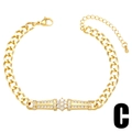 Elegant gold Cuban chain bracelet with sparkling rhinestone star and pin accents - Pave Geometric Style (C)