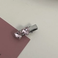 Elegant pink heart rhinestone hair clip with silver alloy base for women's hair styling - Silver/Pink Zirconia-Two Small Hearts