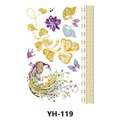 Golden metallic temporary tattoo with peacock, floral patterns and colorful butterflies YH-119 - Peacock Floral and Colorful Butterfly (YH-119)
