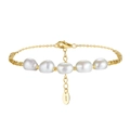 Elegante bracciale in argento 925 con cinque perle barocche bianche su una catena dorata - Perla 7-8mm/Lunghezza 16.5+5cm / Oro 14K