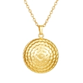 Detail of 18K gold-plated necklace featuring a round pendant with spiral wave texture - Smooth Round Pendant Gold (MS-533)