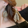 Close-up of sparkling silver geometric tassel earrings with rhinestones and sequins - Silver Metal Sequin Woven Tassel Style (17# Silver Earring Post - Silver)