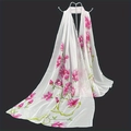 Elegant floral print chiffon scarf for women with white and pink magnolia patterns - White Pink Magnolia