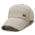Beige breathable mesh baseball cap with metallic M letter emblem for outdoor sun protection - M Label Khaki