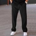Close-up of men's black straight-leg trousers with classic fabric and white sneakers - S / Bottoms / Black