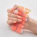 Detail of pink gradient nail stickers with cute strawberry patterns and model hand display - DQ-35 Pink Orange Strawberry