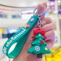 Christmas tree keychain charm with green silicone wrist strap and silver metal clasp - Green Christmas Tree