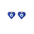 Dettaglio di ciondoli a cuore blu con malocchio, bordi dorati e finitura in smalto - Stile 2-Cuore Oro Occhio Blu