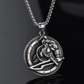 Collana con ciondolo Vichingo Odin Albero della Vita con rilievo guerriero argento - Stile Lucidato Acciaio (C0808)