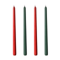 Pack de 4 velas cónicas de 25 cm en rojo y verde oscuro para una elegante mesa festiva - Rojo y Verde Navidad
