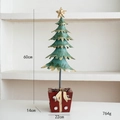 Green metal Christmas tree ornament with golden edges and red gift box base, 60cm height - Stacked Green Metal Christmas Tree