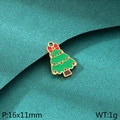 Christmas tree charm pendant in green enamel with red bow for DIY jewelry making - Christmas Tree with Bow and Red Dots (KLJ10420-ZLA)