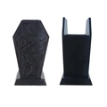 Macro shot of gothic coffin makeup brush holder with bat and plant textures - Bat Pattern / Black