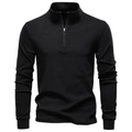 Dettaglio di una felpa nera con collo alto a un quarto di zip e texture del tessuto - S / Nero
