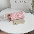 Damen Geldbörse in Pink aus geflochtenem PU-Leder mit goldfarbenem Reißverschluss - Rosa
