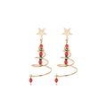 Close-up of spiral gold wire Christmas tree earrings with red and green crystal beads - Spiral Christmas Tree Wire