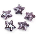Set of five purple ceramic starfish beads with white dot texture for DIY jewelry making - Dark Purple (11#)