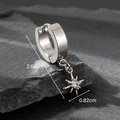 Macro detail of silver skull huggie earring with star pendant and size measurements - Rhinestone Star Style (S163)