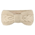 Detail of cable knit headband with thick fleece lining for warmth and soft texture - Creamy White