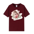 Dark burgundy cotton T-shirt featuring a Happy Mother's Day floral print design - Wine Red 317