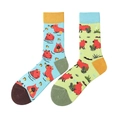 Asymmetrische Baumwollsocken mit süßen Wasserschwein-Motiven in Blau und Grün für Damen - Cartoon Wasserschwein Stil (1011)