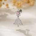 Christmas tree cartilage stud earring with silver star and pink gem on a screw back post - Star Christmas Tree (Single Piece)
