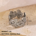 Anello a foglia regolabile in acciaio inossidabile con design floreale retrò 1,2 cm - Stile Fiore 758 / Colore Acciaio (758 Fiore)