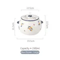Blue Floral Ceramic Lard Pot with Lid and Handles, 1500ml Large Capacity Seasoning Jar - 1500ml / Blue Flower - Large Double Ear (With Spoon)