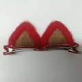 Sweet red cat ear hair clip with soft felt material and secure metal duckbill attachment - 0407 Red Plush Cat Ear Hair Clip Pair