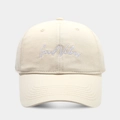 Close-up of Good Vibes embroidery on cream cotton twill baseball cap fabric - Adjustable / Beige
