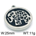 Pendentif éléphant argenté avec émail noir, diamètre de 25mm et poids de 11g - Éléphant d'acier (KLJ3768-Z) / 25mm