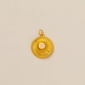 Golden round metal necklace pendant with pink star and radiant sunburst texture - Hat Style D-Pink Star Round Tag