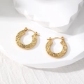 Detailed macro view of gold-plated bamboo-textured hoop earrings with leverback closure - 1# Round Bamboo Texture