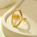Detailed view of adjustable gold shell ring with transparent resin inlay and size specs - Scallop Style(NMSR-H339-4)