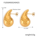 Quilted oval hoop earrings in gold plated titanium steel with minimalist design - F1056 Water Drop Plaid Style (Gold)