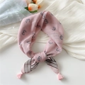 Pink linen cotton scarf with horseshoe print and elegant tassel fringe details - CC Pink Pattern (Fringe)