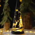 Lampada natalizia conica nera con motivi di renne e luce LED calda con intagli - Cono / Nero