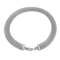 Macro shot of silver mesh necklace with sparkling cubic zirconia on the buckle closure - YS819 Steel Color Necklace