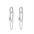 Elegant 925 sterling silver drop earrings with dangling chains and zircon stones - Rectangular Zirconia Chain Dangles / Silver Long