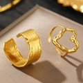 Macro detail of 18K gold plated wrinkled texture and heart-shaped open rings - Gold Heart 2PCS Set / Gold