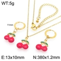Set gioielli dorati con collana e orecchini a cerchio a forma di ciliegia rossa - Stile Ciliegia Grande Oro (KS226899-GC)