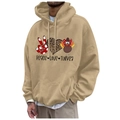 Khaki fleece hoodie with Peace Love Turkey print and front kangaroo pocket - S / Tops / Khaki